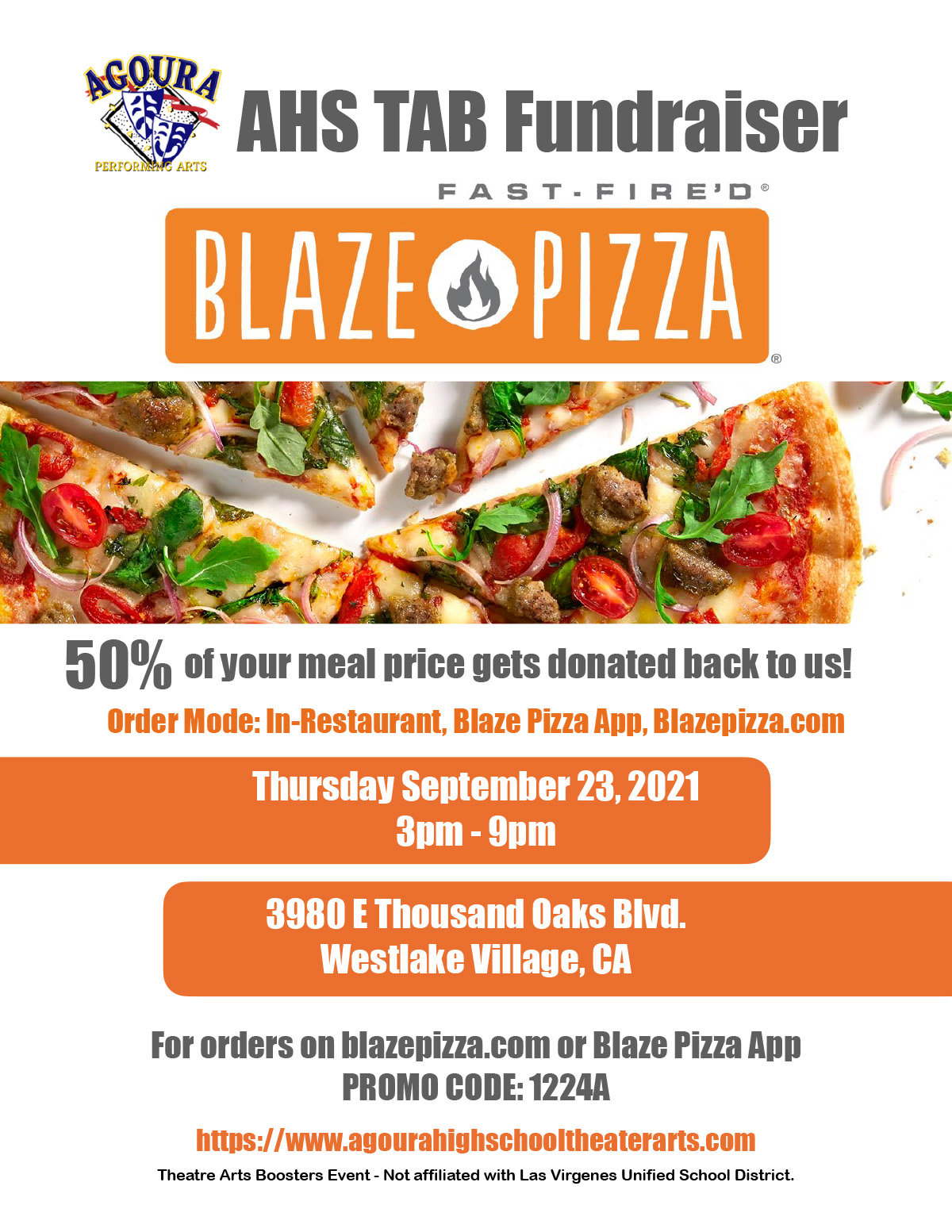 BLAZE PIZZA FUNDRAISER Agoura High School Theatre Arts Boosters